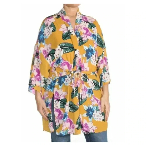 Say What Women's Floral Kimono, Gold Floral NWT MEDIUM - Picture 8 of 10